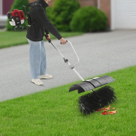 ToppiJoy  52cc 2 Stroke 2.3HP Gas Handheld Sweeper, Gas Power Broom Walk Behind Sweeper Cleaning Driveway Tools, Sweeper with Shoulder Strap