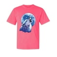 thumbnail image 1 of Wild Bobby, Wolf Howling at The Moon, Animal Lover, Garment-Dyed Washed Look Short Sleeve T-Shirt, Neon Pink, Small, 1 of 3