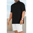 thumbnail image 4 of LA LEELA Men's Casual Button Down Short Sleeve Business Untucked Shirt Solid Oxford Shirts for Men S Solid, Black, 4 of 5