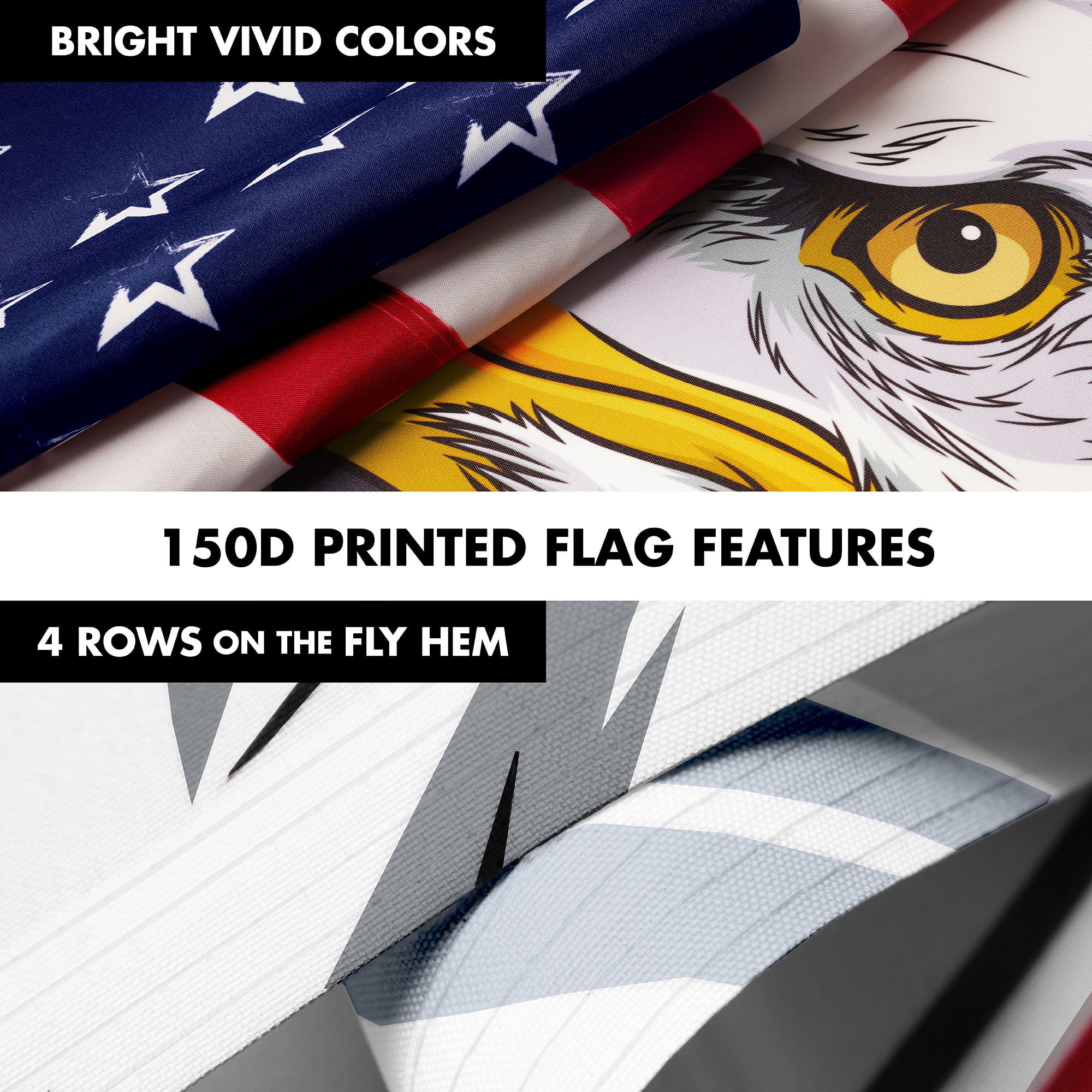 G128 Combo Pack: 6 Ft Tangle Free Aluminum Spinning Flagpole (Black) & American USA Proud & Free Eagle Flag Flag 3x5 Ft, LiteWeave Pro Series Printed 300D Polyester | Pole with Flag Included
