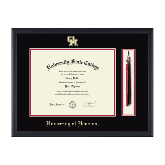 Framerly - UH Tassel Diploma Frame with Black and Red Mat
