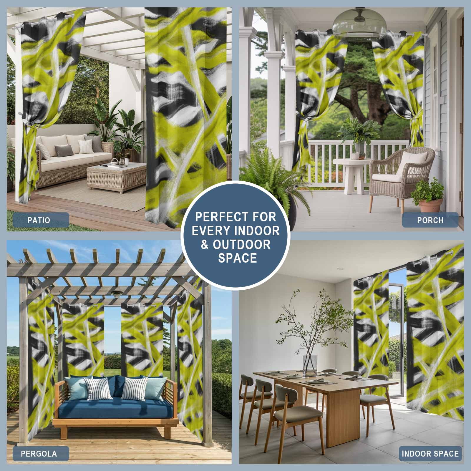 Abstract Yellow Waves Outdoor Curtains for Patio, Modern Minimalist Yellow Black White Crossed Lines Sunshade Privacy Drapes Grommet Waterproof Outside Curtains for Porch Balcony 54"x108", 1 Panel