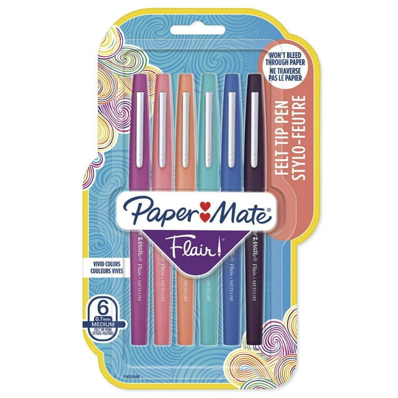 Paper Mate Flair Felt Tip Pens, Medium Point (0.7 mm), Assorted Tropical Colours, 6 Count