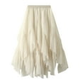 thumbnail image 2 of Elainilye Fashion Womens Skirts Solid Color Irregular Mesh Skirt Ruffled High Waist Prom Skirt Performance Skirt,Beige, 2 of 7