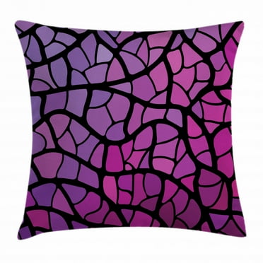 Abstract Throw Pillow Cushion Cover, Graphic Stained-Glass Style Mosaic Pattern in Purple and Pink Shades, Decorative Square Accent Pillow Case, 18 X 18 Inches, Violet Magenta Black, by Ambesonne