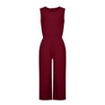 thumbnail image 5 of aidice Cotton Linen Womens Jumpsuits Plus Size Casual Lightweight Sleeveless Elastic Waisted Button Cropped Rompers, 5 of 6
