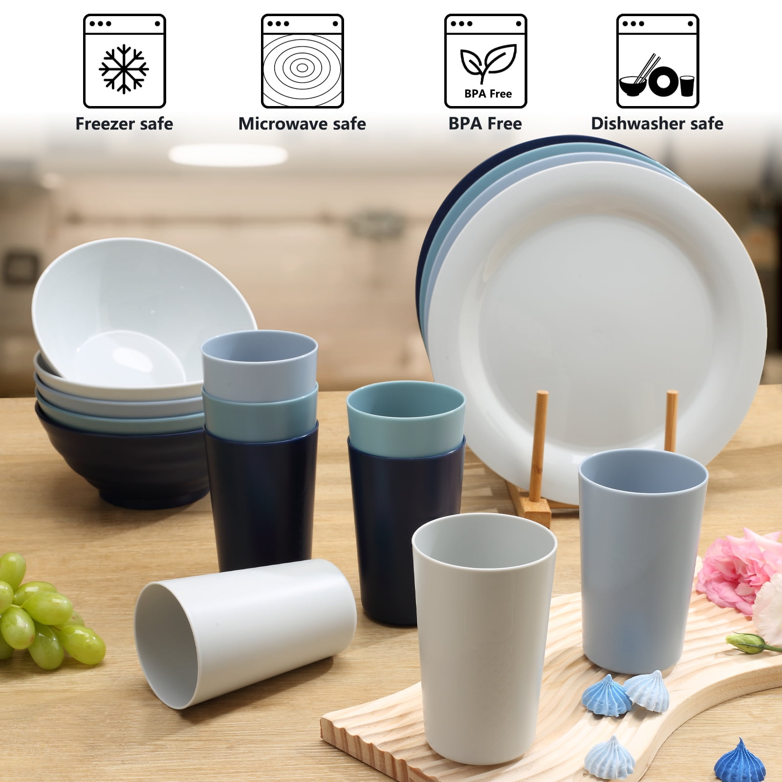 Mirdinner Unbreakable Plastic Dinnerware Sets for 4 (20pcs), Reusable Lightweight Plates Cups and Bowls with Cutlery Set, for Home & Camping Party, Great for Kids & Adult, Dishwasher Microwave Safe