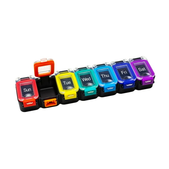 Ezy Dose Weekly (7-Day) Daily Pill Planner, Waterproof Locking Compartments, Rainbow