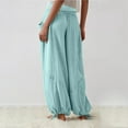 thumbnail image 4 of Womens Casual Loose Fit Wide Leg Cotton Pants Drawstring Stitching Baggy Pants Trousers with Pockets Light Blue M, 4 of 8