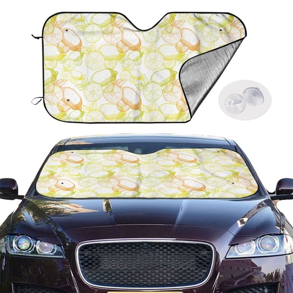 Picia Lemon Potatoes Curved Windshield Sunshade Accordion Folding Style Auto Shade for Car Truck SUV Van Blocks UV Ray Sun Visor Protector -Small