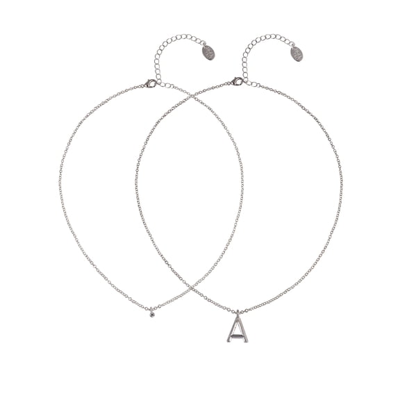 Time and Tru Silvertone Rolo Chain 2 Row Initial "A" Pendant Necklace