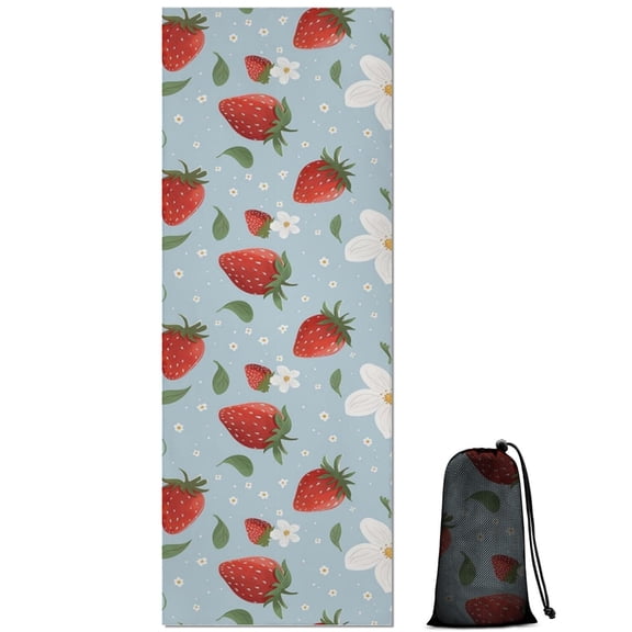 Trawberry Plants Fruit Flower Leaf Hot Yoga Mat Towel Non Slip for Hot Yoga - Quick-Drying Yoga Mat Cover with 4 Corner Pockets with Travel Bag - Hot Yoga Towel Non Slip 70"x26"