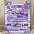 thumbnail image 3 of [Floral Pattern Blanket] Cozy 1pc Heartfelt Grandma Blanket - Flannel Throw with Sentimental Message, Purple & White Floral Design - Ideal Gift for Mother's Day, Birthdays from Grandkids, 3 of 6