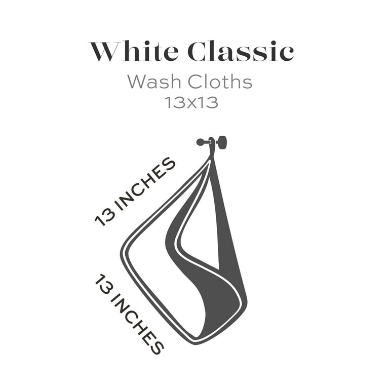 White Classic WhiteClassic Luxury Cotton Washcloths - Large Hotel Spa  Bathroom Face Towel, 12 Pack