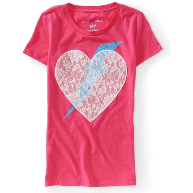 Aeropostale Lacehunder Heart Camiseta gráfica para mujer, rosa, pequeña Aeropostale Camiseta gráfica