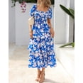 thumbnail image 2 of Vestido casual BTFBM para mujer con cuello cuadrado y estampado floral fruncido, 2 of 9