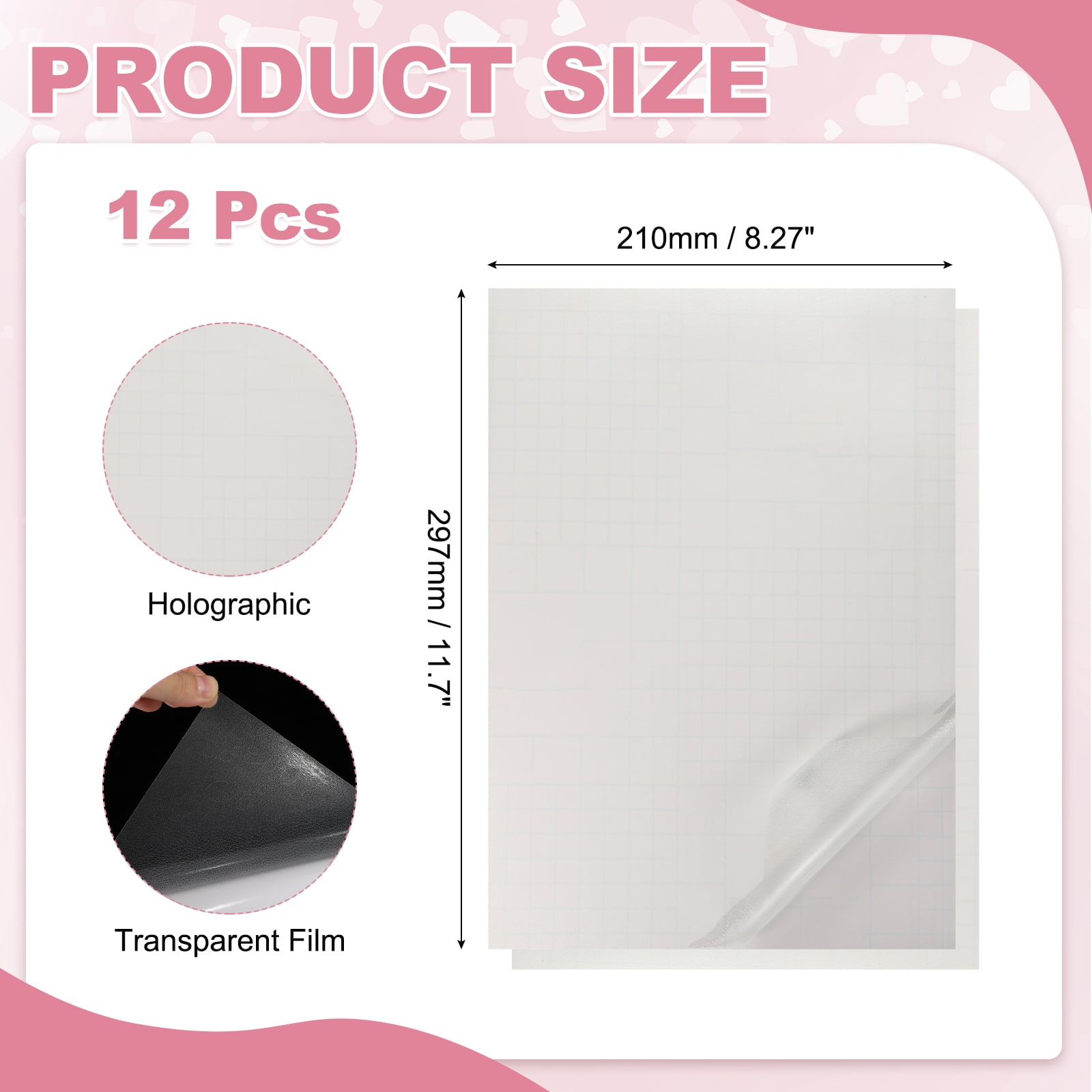 Uxcell 12 Sheets Holographic Sticker Paper, 8.3" x 11.7" Holographic Self-Adhesive A4 Transparent Waterproof Laminate Overlay Film for Photo Cards Scrapbook Decorations(Textured)