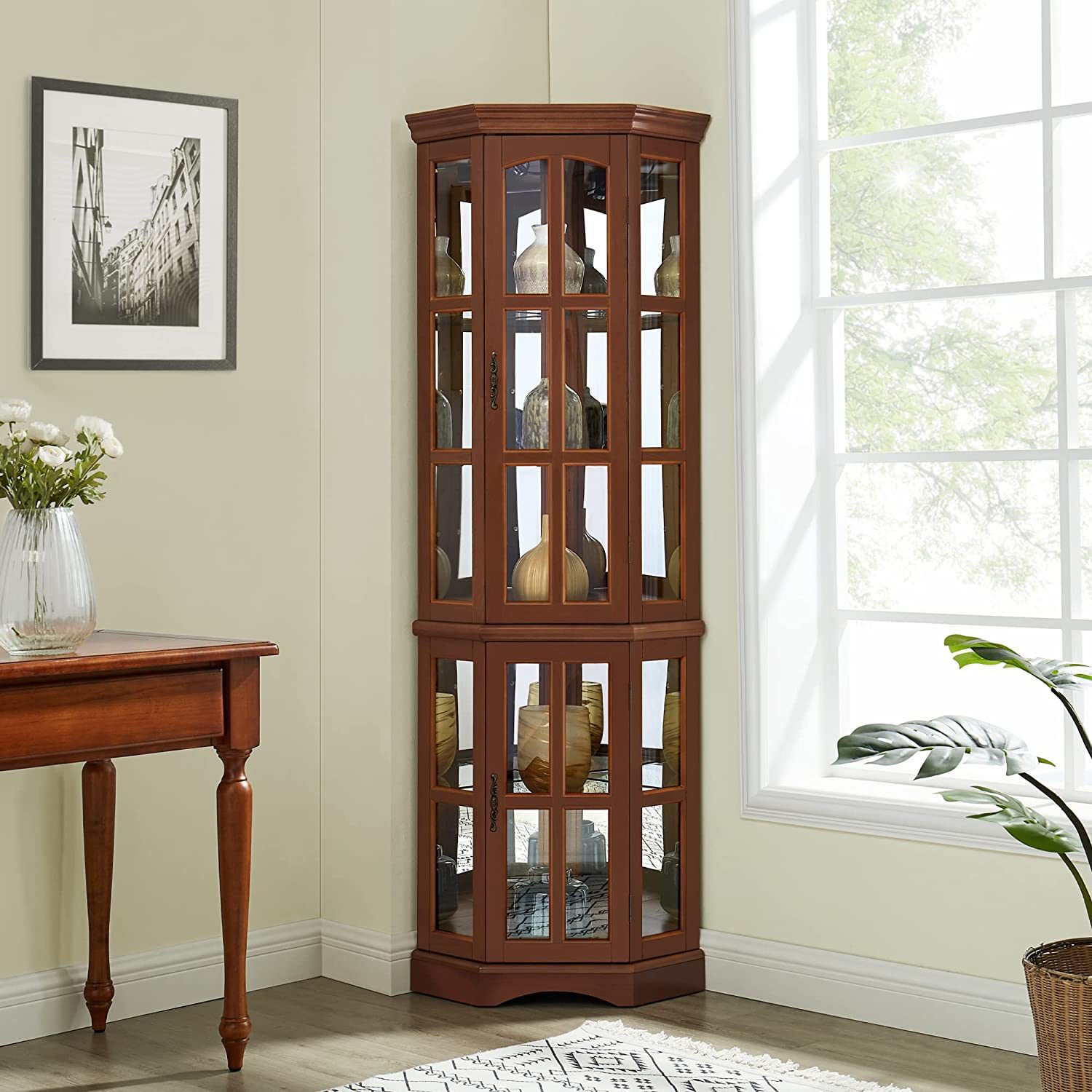 Knifun 5Tier Lit Corner Curio with Adjustable Tempered Glass