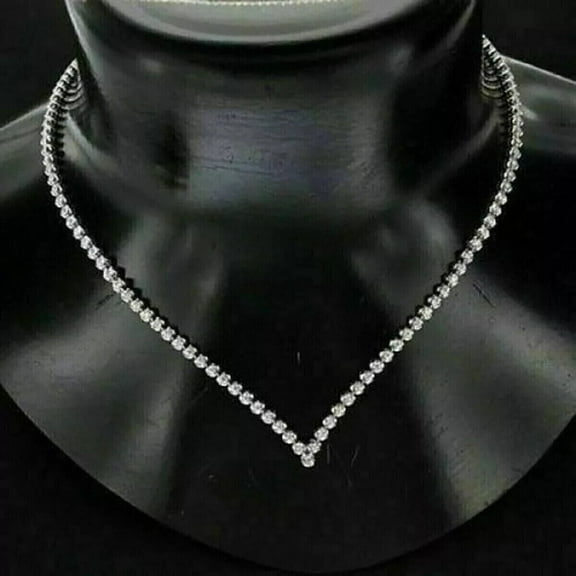 Tennis Necklace 10 Ct Round Cut White Moissanite Women's 14k White Gold Plated