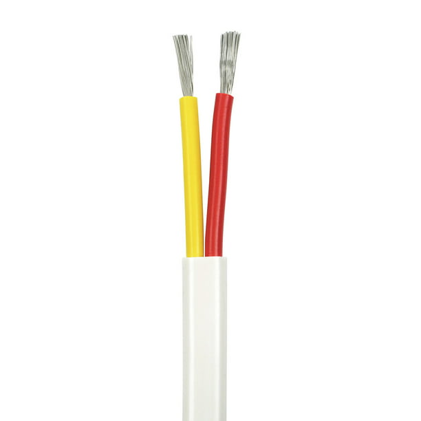8/2 AWG Duplex Flat DC Marine Wire - Tinned Copper Boat Cable - 100 Feet -  White PVC Jacket, Red/Yellow Conductor - Made in the USA