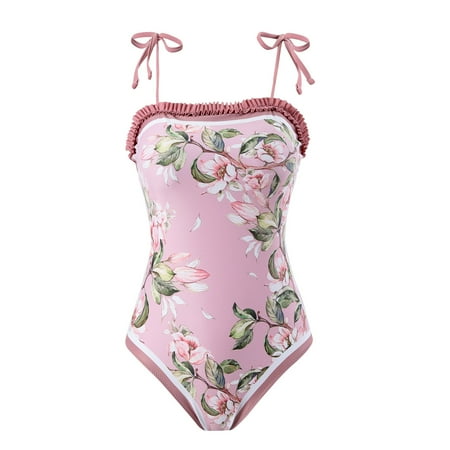 Spentoper Women s Retro Fashion Bandeau Swimsuit with Beach Cover Up Wrap Skirt Two Piece Bikini Set Pink XXL