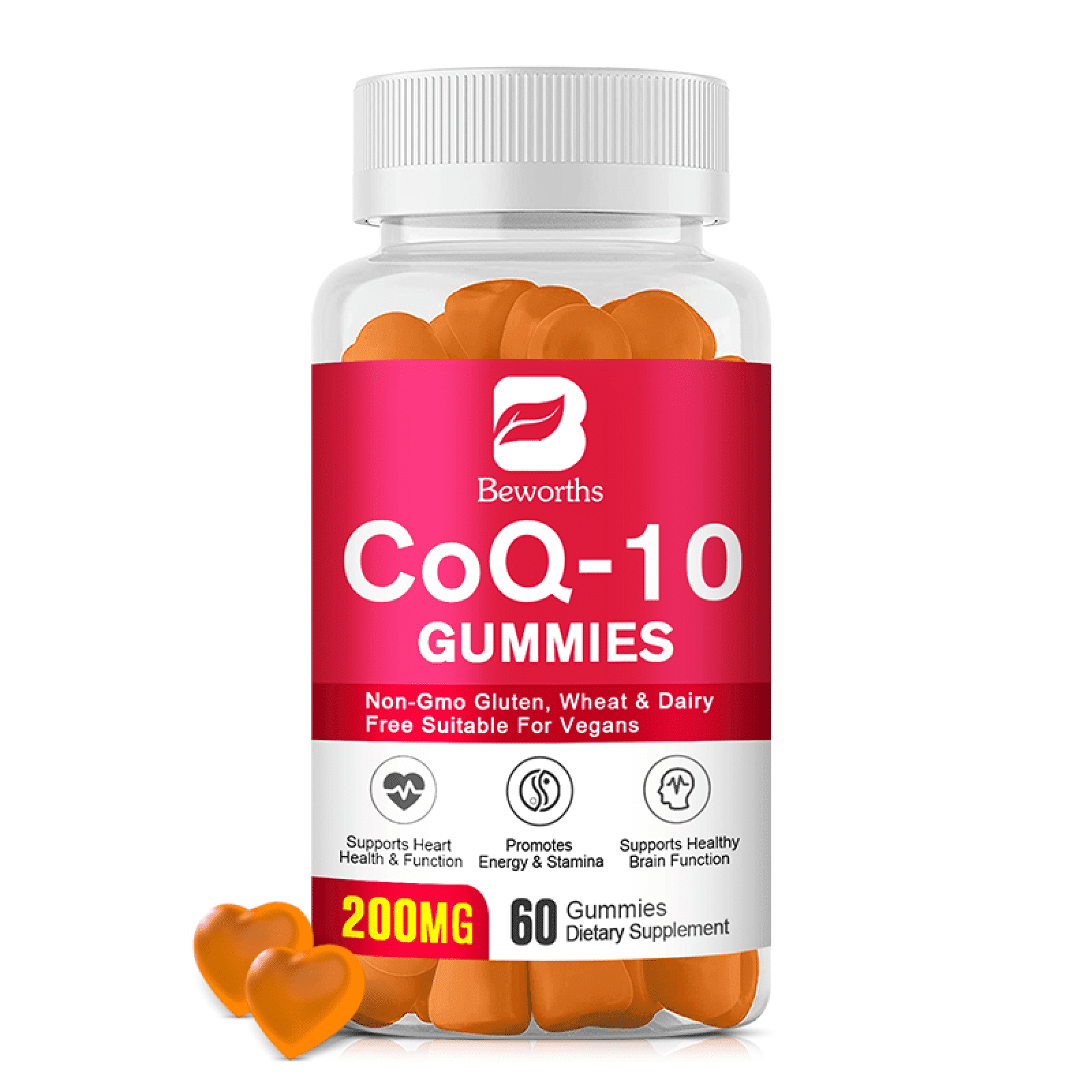 Beworths CoQ10 Gummies Supplement 200mg, Support Promotes Cardiovascular Heart Health Vegan, 60Count