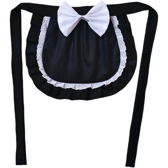 Jiibva Japanese Lolita Aprons Cute Ruffled Bow Waist Apron for Women Maid Apron with Lace Edges Short Half Waist Apron for Kitchen Cooking Baking Restaurant Shop