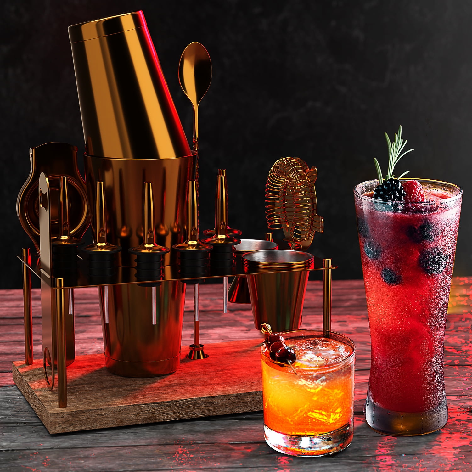 JoyTable 17pc Bartender Cocktail Shaker Set, Black Bartender