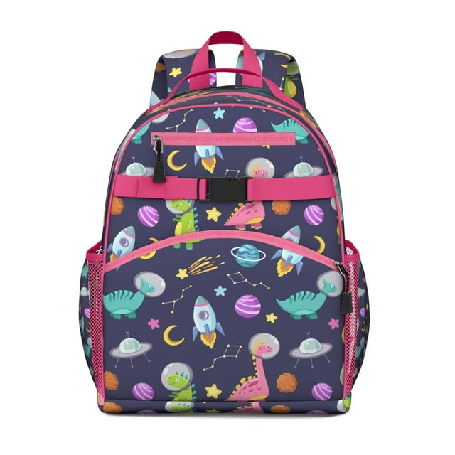 Colorful Dinosaur School Backpack for Students Featuring Abstract Hand-Drawn Dino Skeleton and Vibrant Floral Print