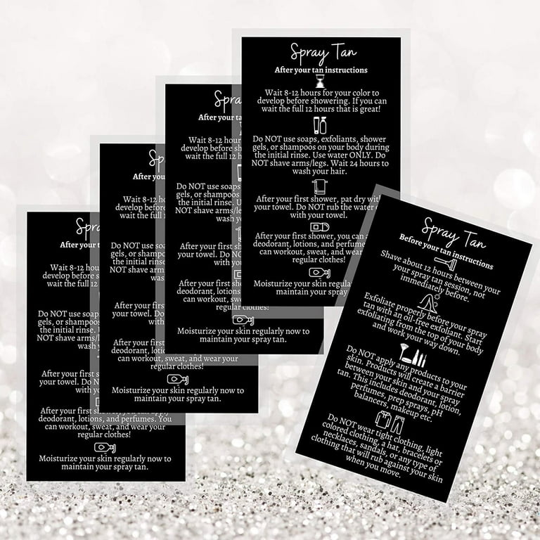 Spray Tan Aftercare Cards – 50 Pack, 2" X 3.5" Business Card Size, Pre & Post Tan Instructions For Clients