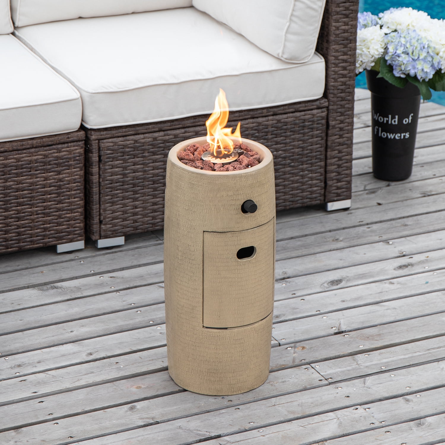 VENTOPYR 15,000 BTU 11-inch Round Outdoor Propane Fire Pit Table,Free Lava Rocks(Apricot)