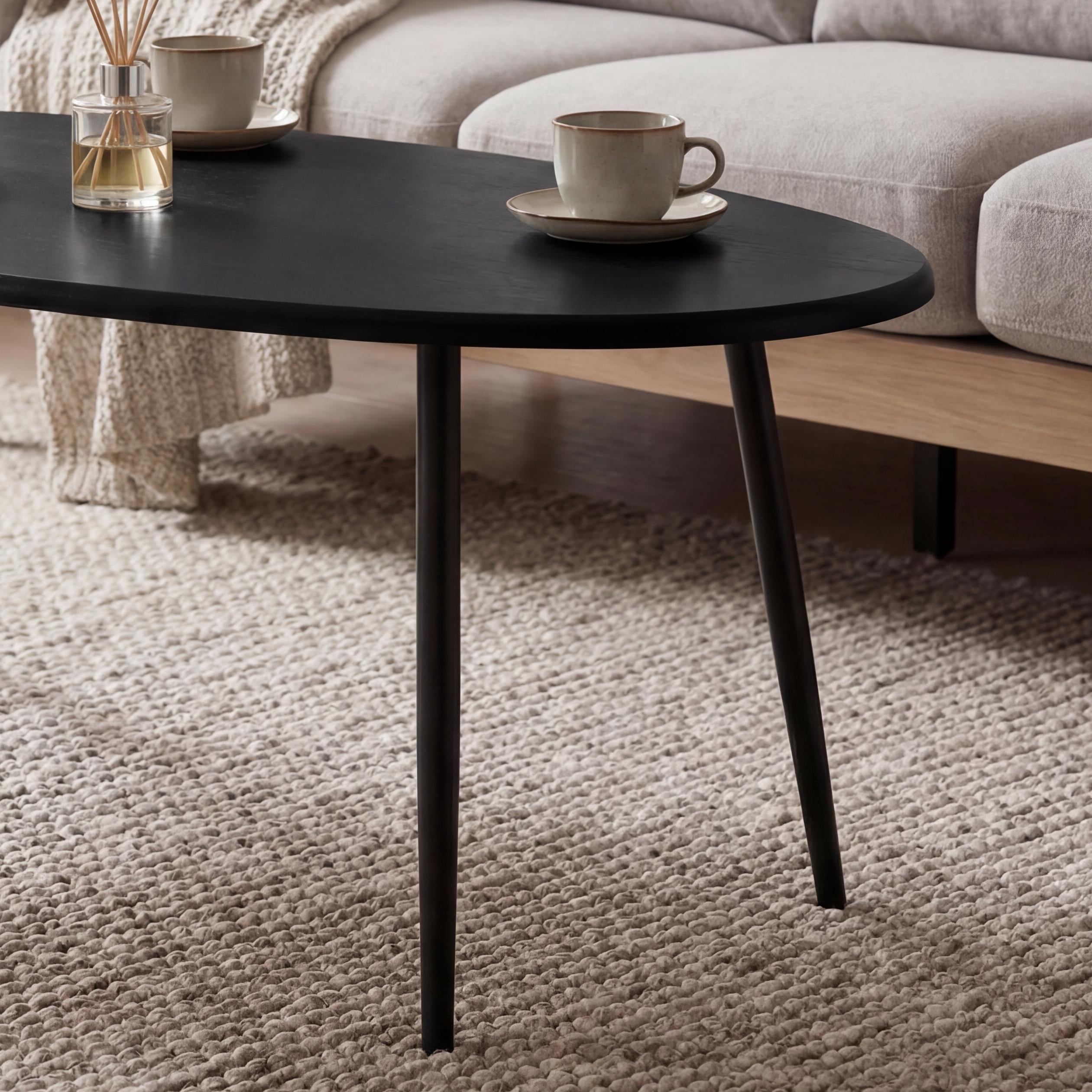 ELLEGNT Oval Coffee Table,Mid-Century Modern Center Table with Sturdy Metal Frame, Compact Retro Sofa Table for Living Room
