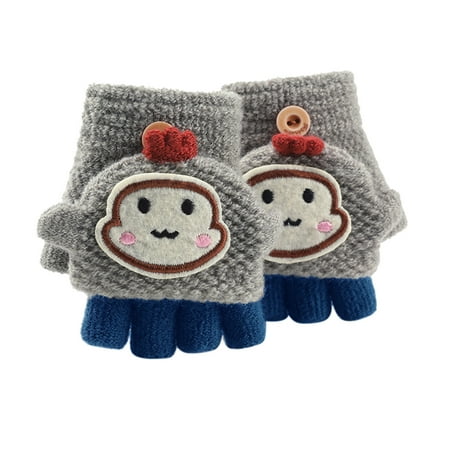 

Toddler Soft Convertible Flip Top Cartoon Gloves Kids Baby Boys Girls Winter Warm Knit Fingerless Mitten Pack of Gloves for Kids