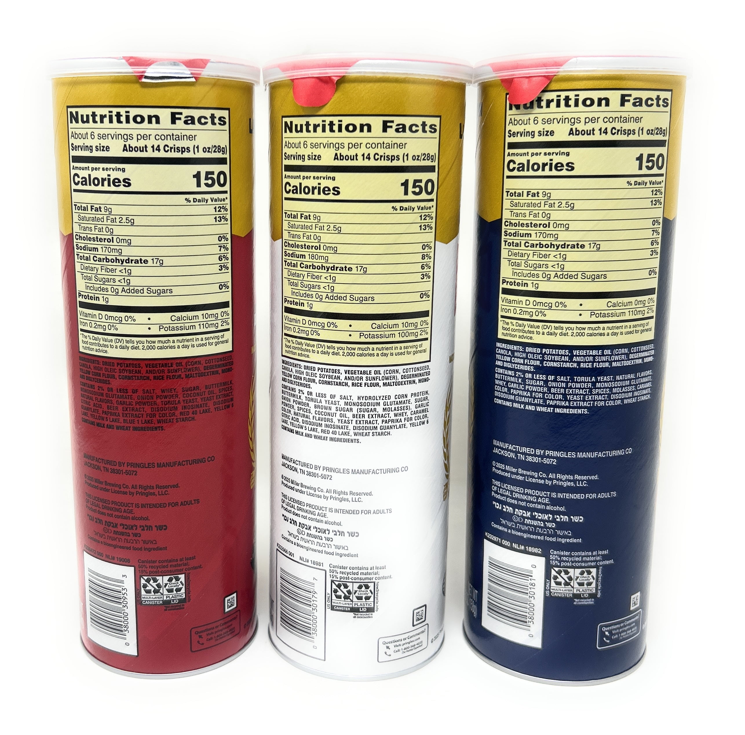 Pringles Beer Potato Chips Variety Set (Braised Steak, Chicken, Grilled Brat) 3 flavors 5.5oz - 3 cans