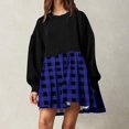 thumbnail image 2 of Diufon Womens Fall A-Line Dresses Round Neck Long Sleeve Dress Plaid Printed Mini Dress, 2 of 6
