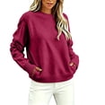 thumbnail image 2 of Womens Pullover Sweaters with Pocekt Long Sleeve Casual Loose Fit Warm Lightweight Fall Winter Tops Hot Pink XL, 2 of 6