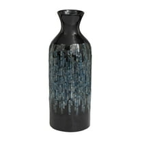DecMode 20" Handmade Mosaic Shell Inlay Teal Mother of Pearl Shell Vase with Black Bamboo Base