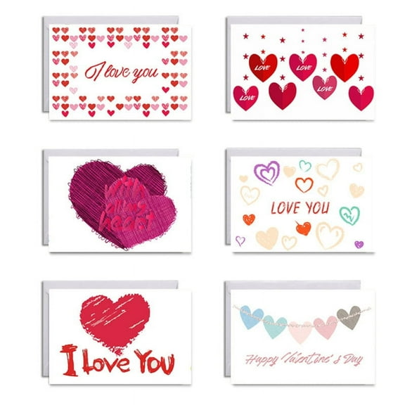6pcs/set Valentine's Day Greeting Cards with Envelopes Stickers I Love You Card Romantic Anniversary Postcards Wedding Party Supplies