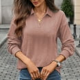 thumbnail image 4 of MIXUE Boho Tops For Women Autumn Winter Solid Color V Neck Lapel Long Sleeve Casual Basic Pullover Shirts For Women T Shirts Daily-Wear,Pink,XL, 4 of 7