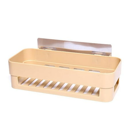 Hanging Wall Baskets For Bathroom AkoaDa Bathroom Kitchen Seamless Storage Shelf Shower Toilet Adhesive Rectangular Wall Hanging Rack Plastic Suction Cup Basket Organizer ()