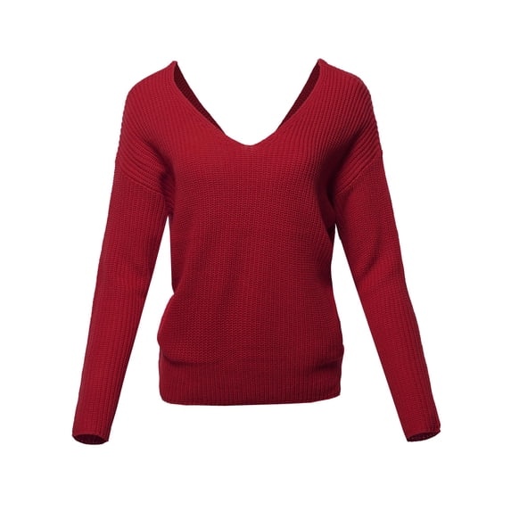 FashionOutfit Women's Casual V Neck Criss Cross Backless Loose Knitted Pullovers