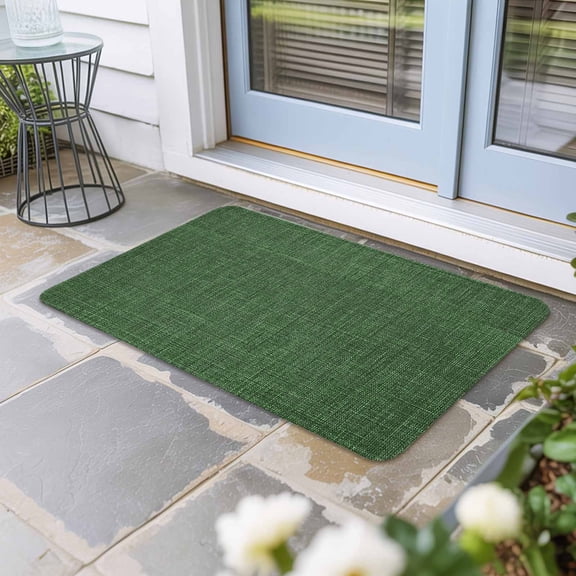 Dark Green Burlap Texture Door Mat Indoor Outdoor, Farmhouse Vintage Green Non Slip Welcome Mat with Rubber Backing, Absorbent Fabric Front Door Mats Entryway Rug for Home Patio Entrance 16"x24"