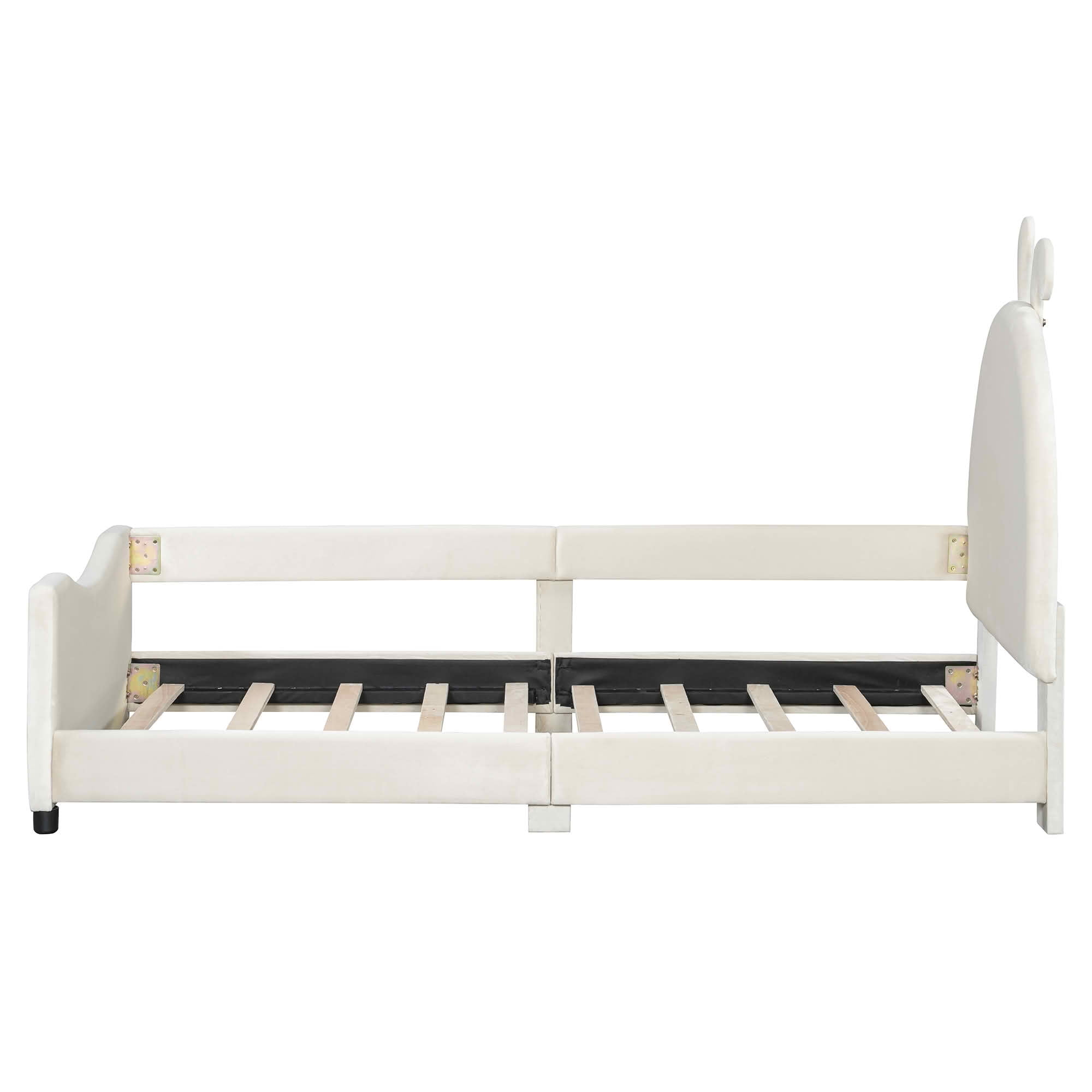 MAYEERTY Twin Size Daybed with Rabbit Ear Headboard, Lively Color Upholstered Kids Bed