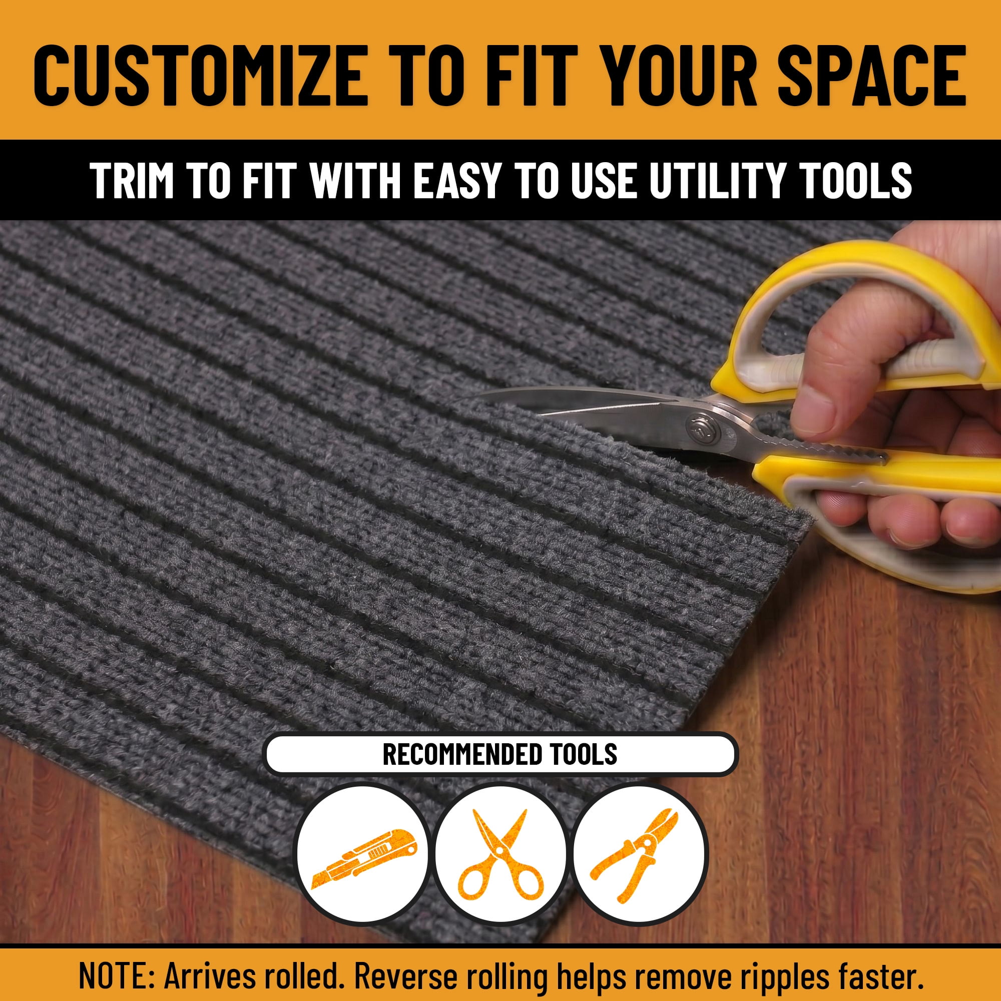 Ottomanson 2' x 3' Non-Slip Entryway Rug, Waterproof Front Door Mat, Dirt Trapper, Low Profile, Black