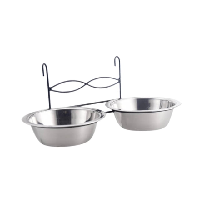 Comedero doble elevado de acero inoxidable para perros, gatos, pájaros y mascotas. Diámetro 17 cm