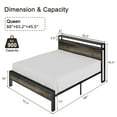 thumbnail image 5 of VanAcc Queen Size Bed Frame with 2-Tier Metal Storage Headboard and Charging Station, Rustic Grey, 5 of 8