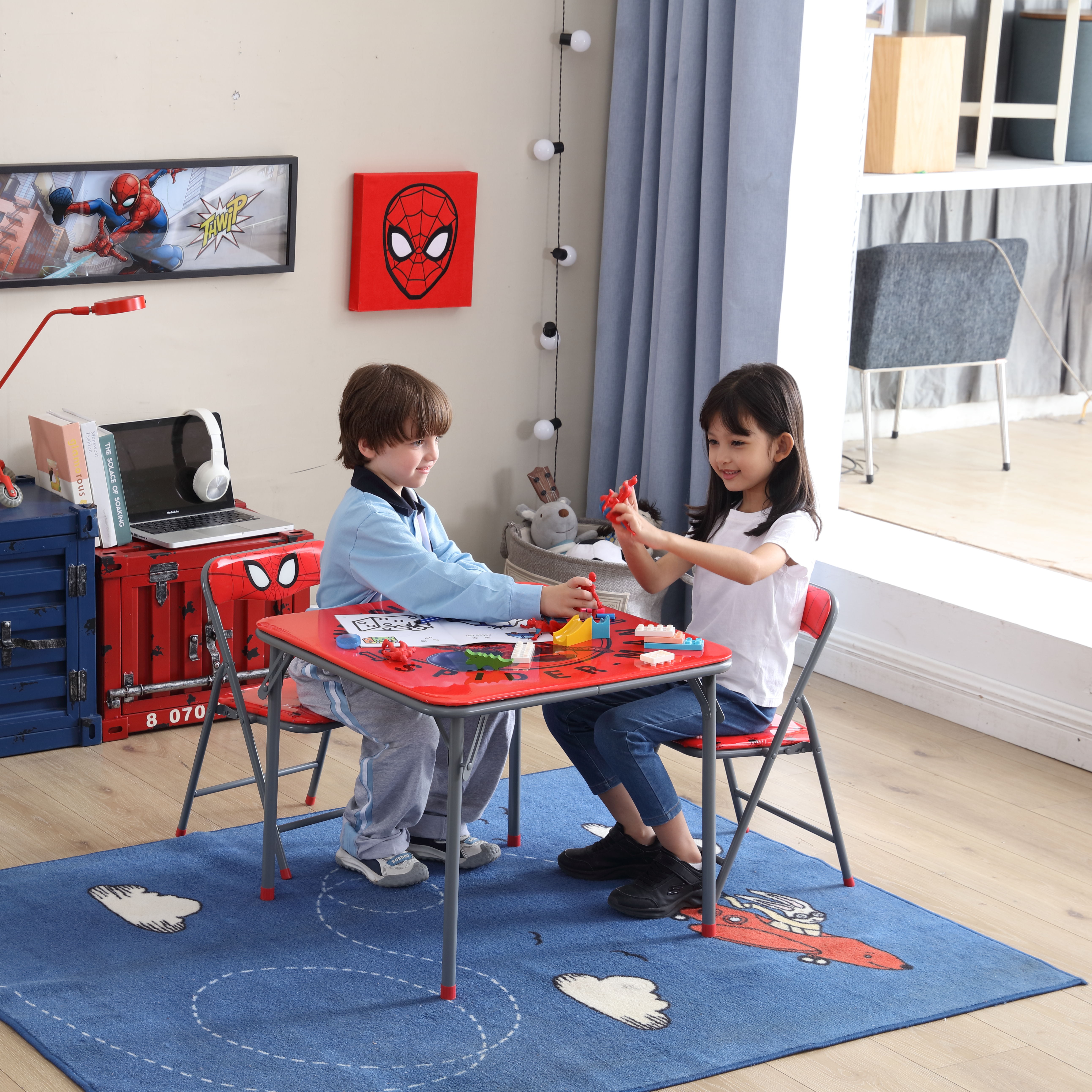 Marvel Spiderman Kids' 3-Piece Table and Chairs Set, Red