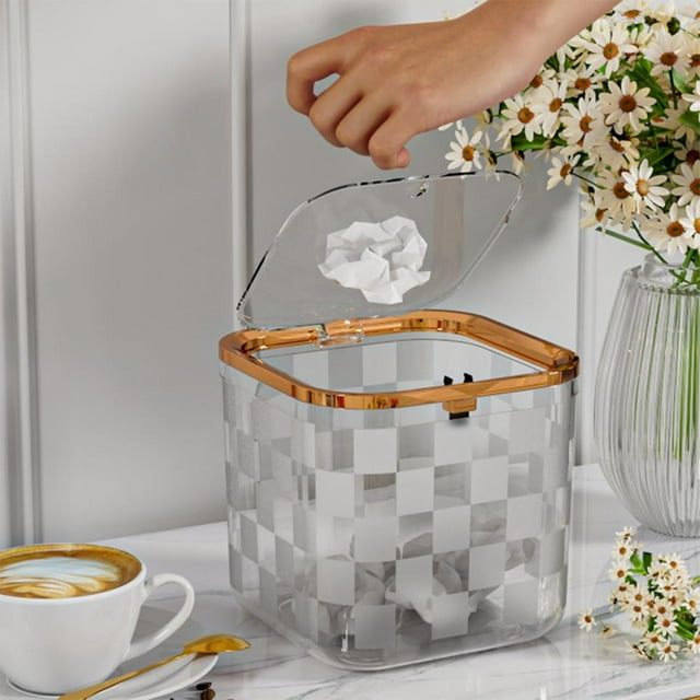 Lidded Desktop Trash Can - 5.51” Mini Size for Bedside or Office, Secure Odor Control and Stylish Design