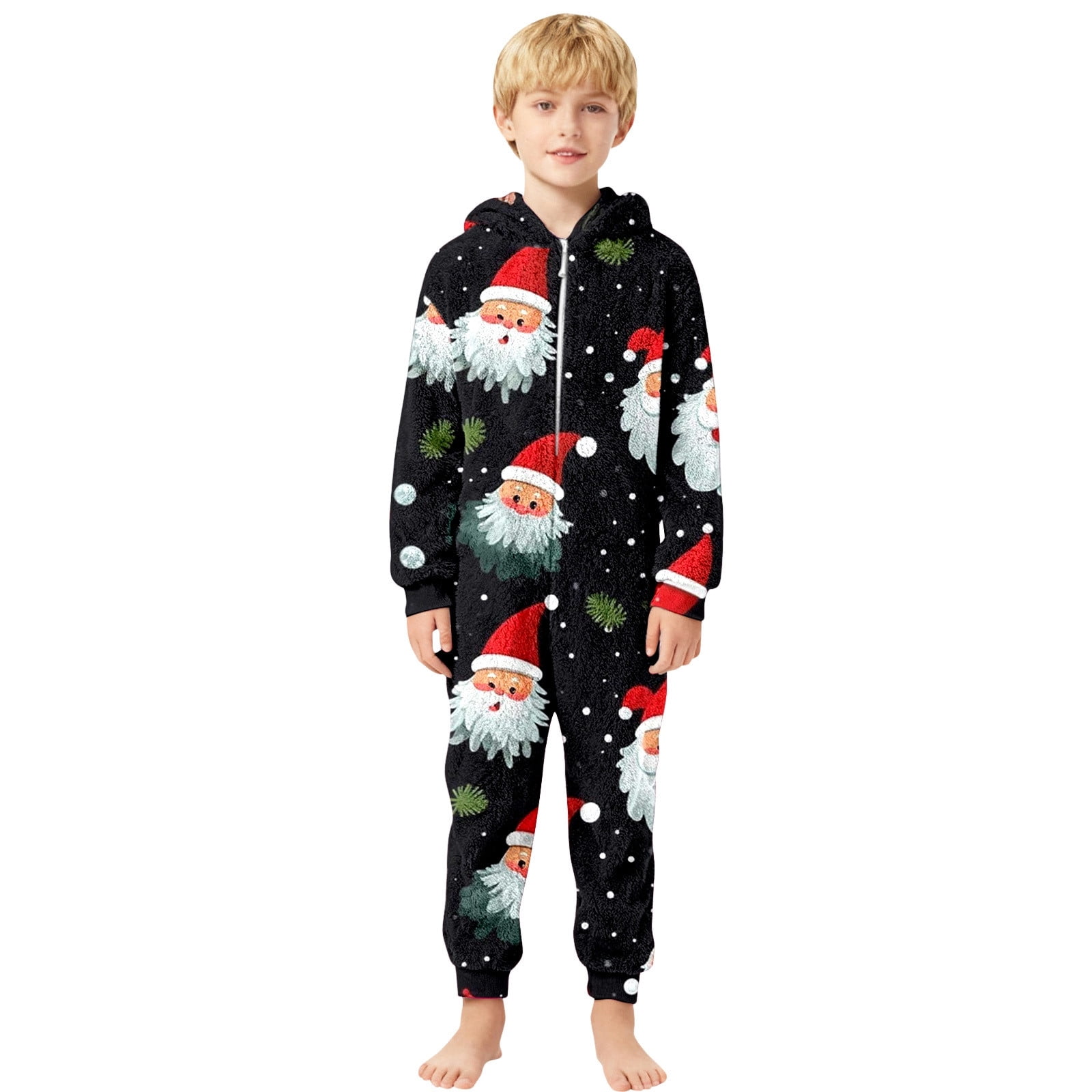 XDZJLR Flannel Christmas Onesie Pajamas For Kids Boys Girls Xmas Cozy Fleece Print Jumpsuit Hooded Romper Winter Holiday Outfit Soft Thermal Loungewear Toddler Kid Sleepwear Black 4-5 Years
