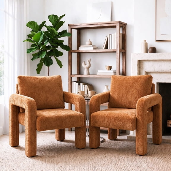 Fantizee Accent Chair Set of 2, Velvet Sofa Chair, Comfy Reading Chair, Upholstered Armchair, Easy Assembly Oversized Chair for Living Room, Bedroom, Orange